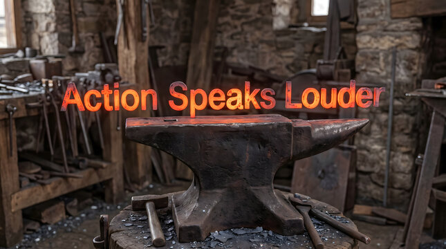 Red Hot Forged Steel Typography Quote on Anvil