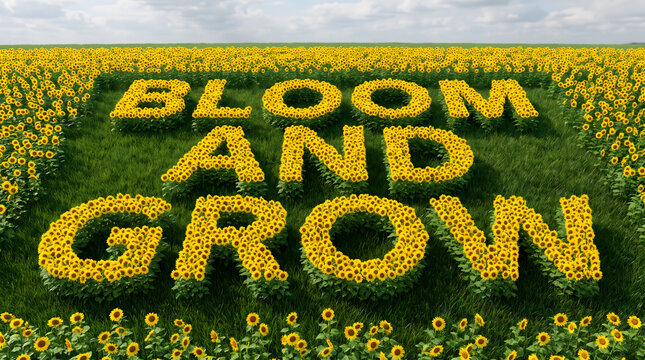 Vibrant Sunflowers Typography Quote in Green Field