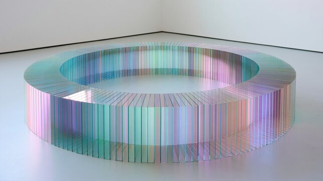 Iridescent Glass Ring Sculpture On White Surface
