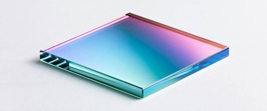 Iridescent Glass Square Panel On White Surface