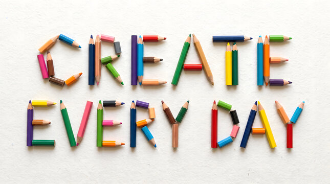 Scattered Colored Pencils Typography on Sketch Paper