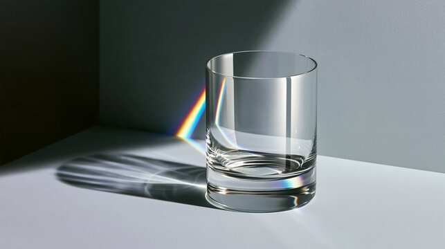 Empty Glass With Rainbow Light Reflections