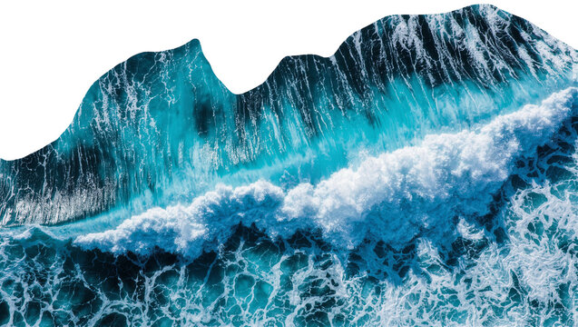 Crashing ocean wave with white foam, isolated on transparent background
