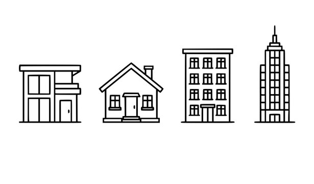 Building and Architecture Outline Icons Set, Editable Vector Collection