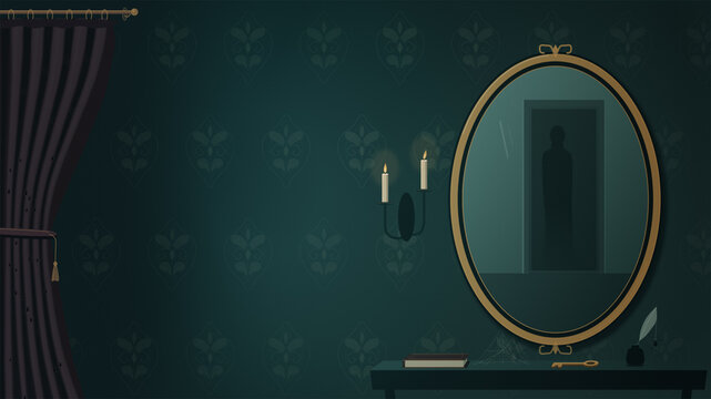 Ghost Silhouette in Oval Mirror with Candles
