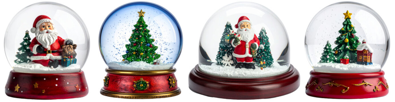 Christmas snow globes displaying winter holiday scenes