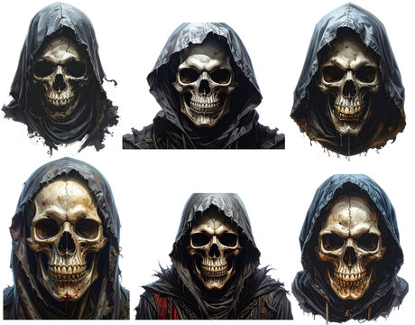 Grim reaper skull wearing dark hooded robe