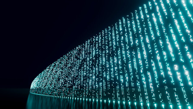 Blue glowing digital light dots forming abstract pattern
