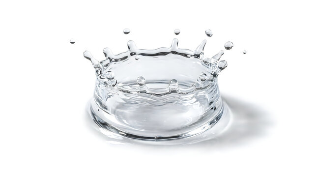 Water drop splash forming a crown shape on a clean white background