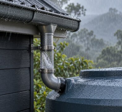 Roof Gutter Feeding Rainwater Harvesting Storage Tank