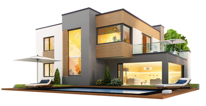 Modern House with Swimming Pool Isolated
