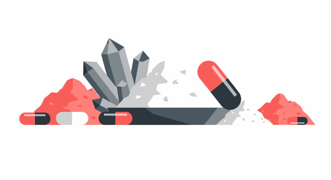 Minimalist Vector Illustration of Various Narcotics, Pills, and Illegal Substances on White Background