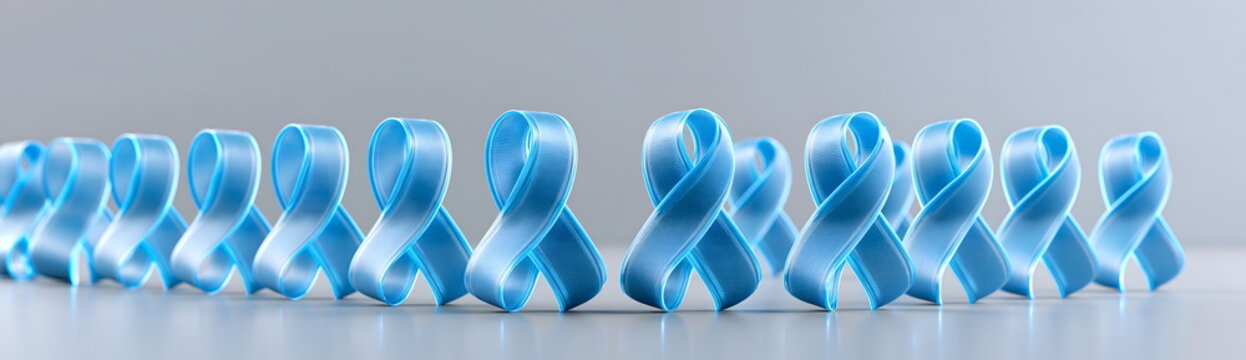 Awareness Ribbons Formation: A line of light blue awareness ribbons stands in solidarity, symbolizing hope, support, and the ongoing fight against prostate cancer and other important causes.