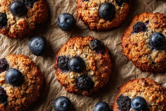 Homemade blueberry oat cookies with crisp golden edges and a rustic, freshly baked finish