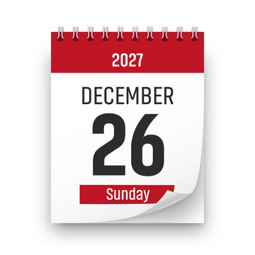 Date 26 December 2027 year realistic calendar day page design. December 26 transparent png