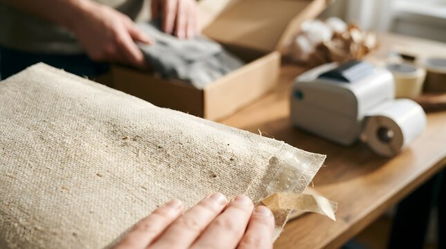 Hands Sealing Eco Friendly Fabric Mailer for Sustainable E-commerce Shipping Business