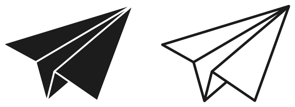 Paper plane icons in solid and outlined black styles for messaging concepts and digital communication features.