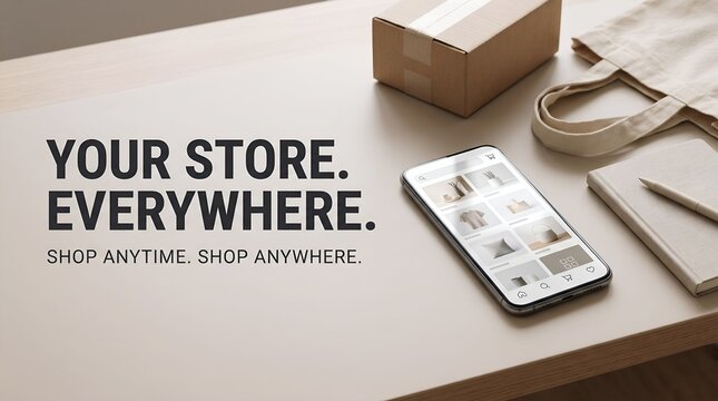 Your store everywhere shop anytime shop anywhere online shopping app on smartphone with parcel box