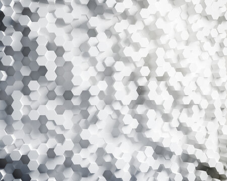 Abstract white hexagonal geometric surface with depth. 3D Rendering