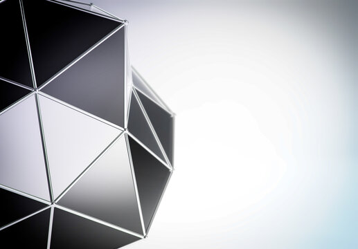 Close View of a Triangulated Black Sphere. 3D Rendering
