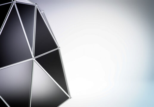 Angular Black Sphere with Metallic Edges. 3D Rendering