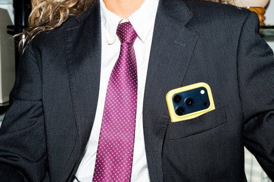 Business attire with phone tucked in pocket