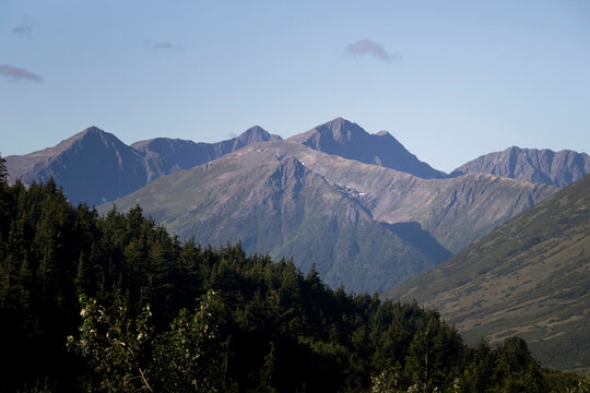Mountains near Soldotna, Alaska on a sunny summer day.