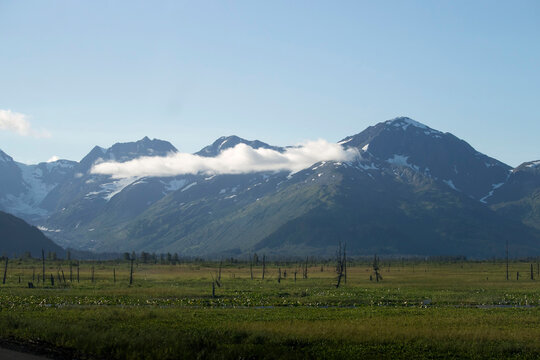 Mountains near Soldotna, Alaska on a sunny summer day.