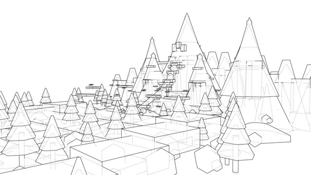 Wireframe Mountain Valley Landscape. Vector