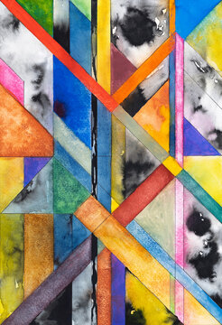 A Colorful Geometric Composition Created With Watercolor and Ink.