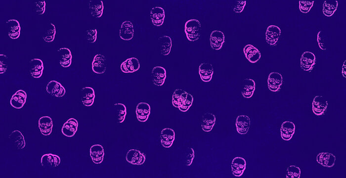 Day of the dead miniature skulls print background random pattern