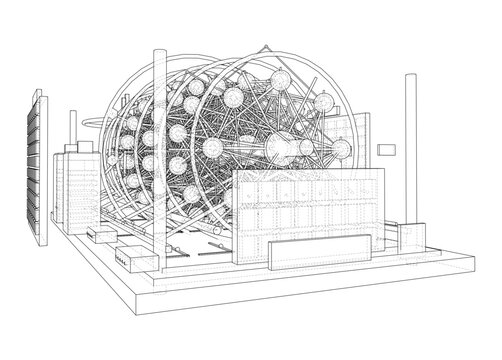 Spherical Network Structure in Wireframe. Vector