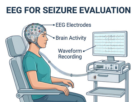 Eeg test for seizure evaluation with electrodes isolated on transparent background