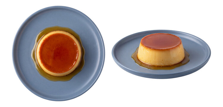 delicate creme caramel flan pudding served with rich caramel sauce on a plate
