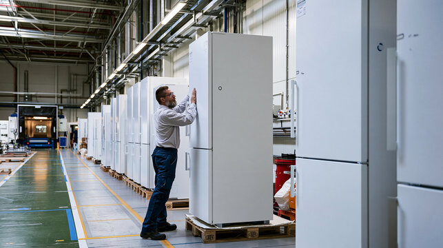 Warehouse worker positioning a finished unbranded item