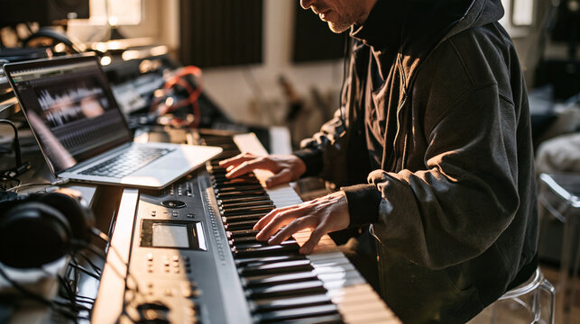 Middle-aged person playing an electronic keyboard