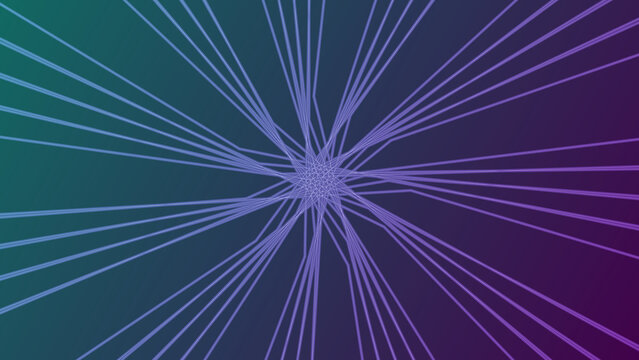 Abstract futuristic radial geometric burst background with purple beams and teal gradient