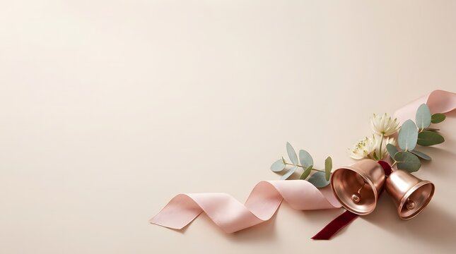 Elegant christmas ribbon arrangement with festive foliage perfect for holiday season designs and celebrations