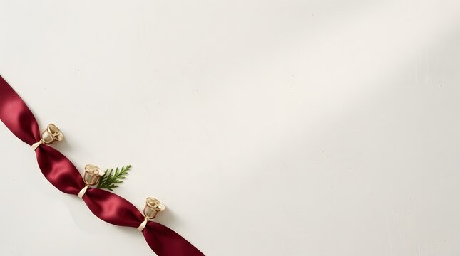 Elegant christmas ribbon arrangement with festive greenery on a soft white background