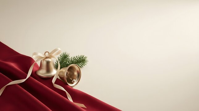A festive christmas scene elegant red ribbon with delicate evergreen and gold accents
