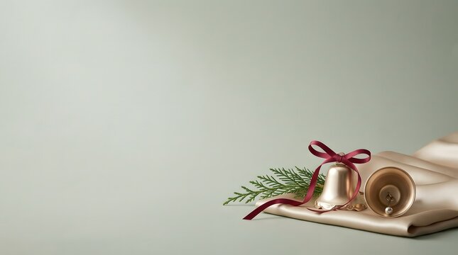 Festive christmas decorations with ribbon pinecones and bells for holiday season celebrations