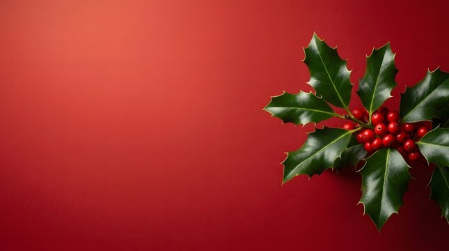 A festive christmas background with holly berries and a rich red color scheme