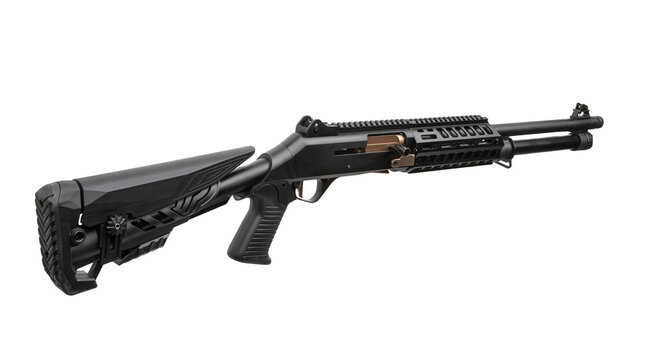 Modern tactical shotgun on white background