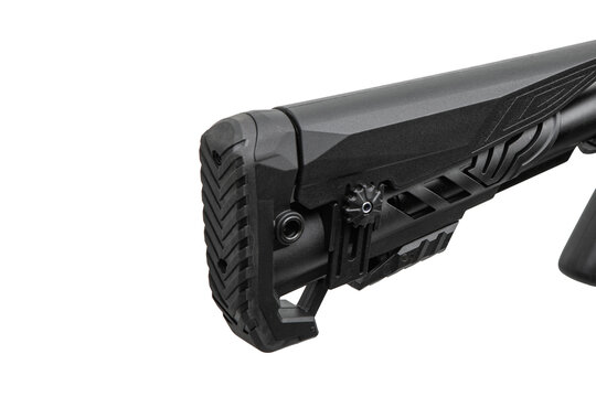 Close-up of a modern tactical shotgun stock isolated on a white back