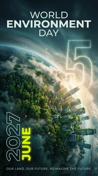 World Environment Day 2027 Poster With Green City On Earth For 5 June
Our Land Our Future Reimagine The Future Concept For World Environment Day
World Environment Day Banner With Futuristic Eco City I