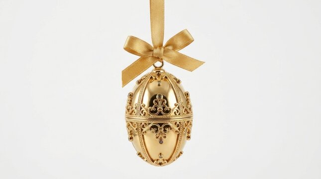A beautifully crafted golden christmas ornament with a bow perfect for festive holiday decorations