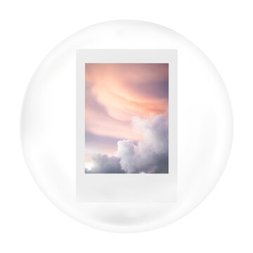 Cloudy sky instant photo frame png bubble element, transparent background