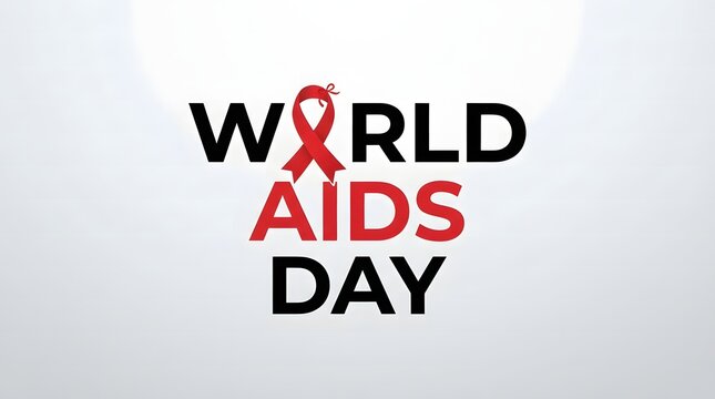 Modern typography graphic for world aids day with stylized red ribbon replacing letter i in aids text on light grey background for social and medical awareness campaign.