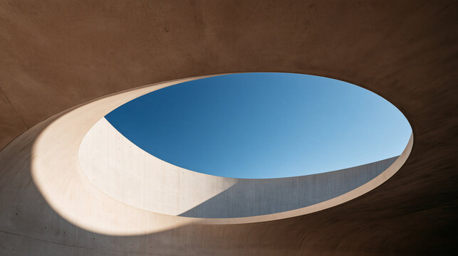 Circular Skylight in Modern Concrete Architecture Overlooking Blue Sky