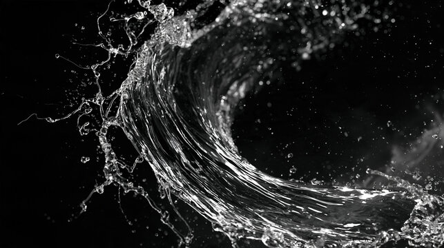 Dynamic Water Splash Forming Wave on Black Background